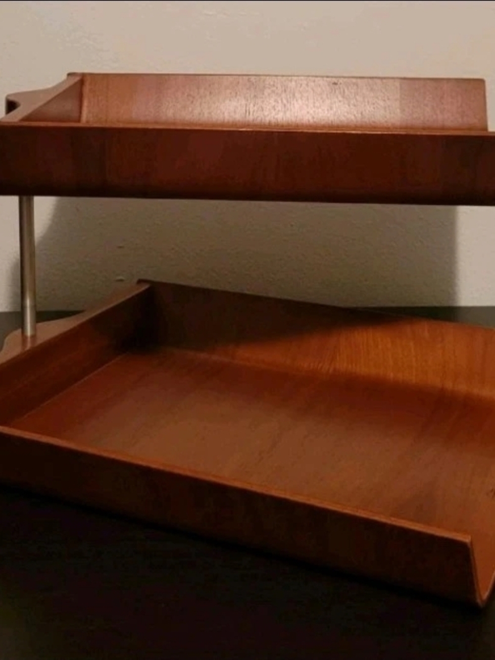 Vintage Knoll International Walnut Mail Swivel Tray Mid-century Plates PRISTINE